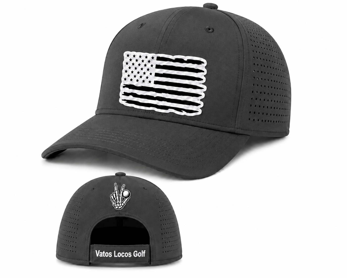 Vatos Locos Golf™ Stealth Golf Flag Performance Hat (Black & White)