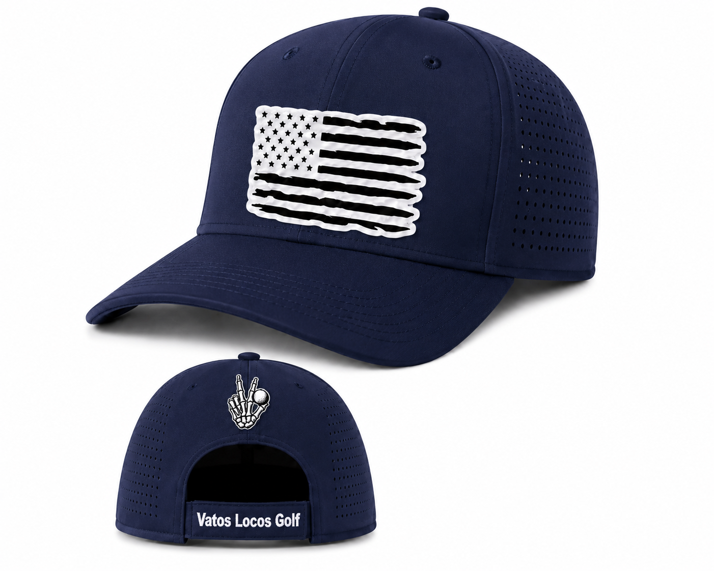 Vatos Locos Golf™ Stealth Golf Flag Performance Hat (Black & White)