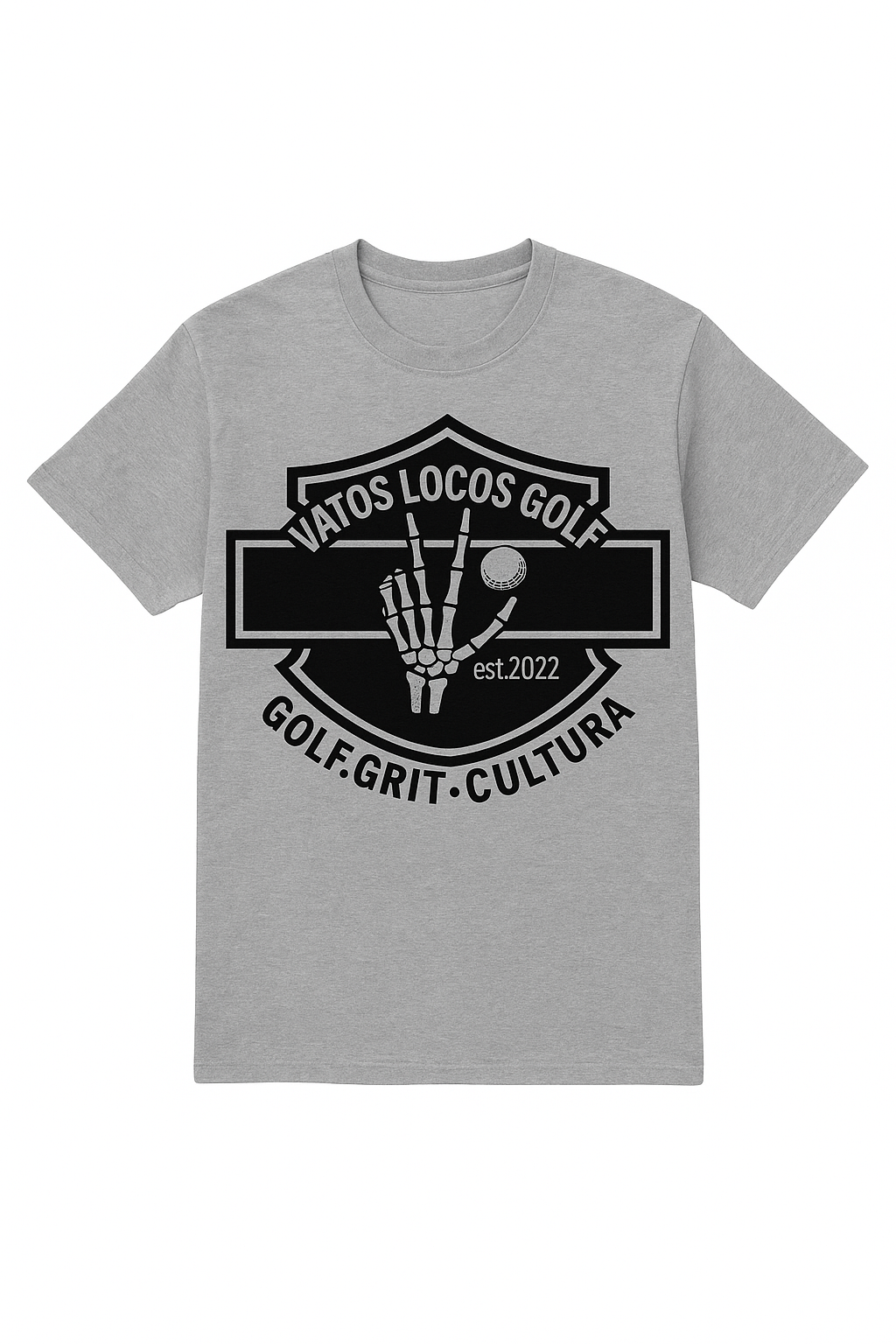 “Vatos Locos Golf – Harley Badge Rocker Tee (est. 2022)