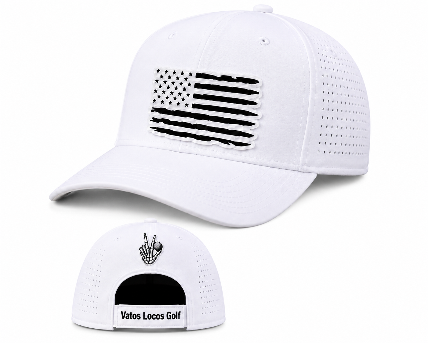 Vatos Locos Golf™ Stealth Golf Flag Performance Hat (Black & White)